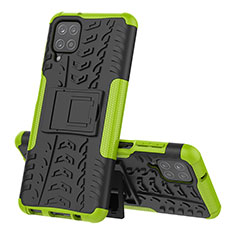 Silicone Matte Finish and Plastic Back Cover Case with Stand J01X for Samsung Galaxy M12 Green