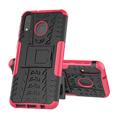 Silicone Matte Finish and Plastic Back Cover Case with Stand J01X for Samsung Galaxy M20 Hot Pink