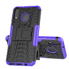 Silicone Matte Finish and Plastic Back Cover Case with Stand J01X for Samsung Galaxy M20 Purple