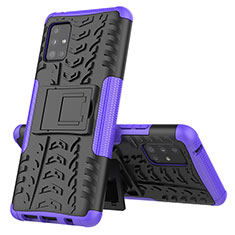 Silicone Matte Finish and Plastic Back Cover Case with Stand J01X for Samsung Galaxy M40S Purple
