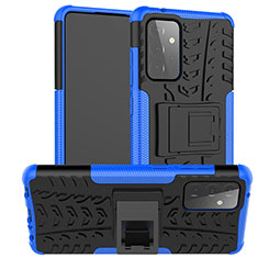 Silicone Matte Finish and Plastic Back Cover Case with Stand J02X for Samsung Galaxy A72 5G Blue