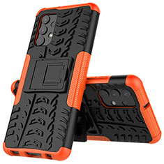 Silicone Matte Finish and Plastic Back Cover Case with Stand JX01 for Samsung Galaxy M32 5G Orange