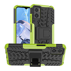 Silicone Matte Finish and Plastic Back Cover Case with Stand JX1 for Motorola Moto E22 Green