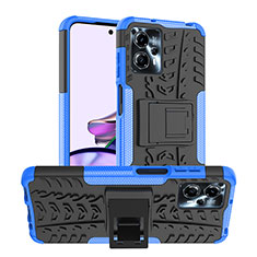Silicone Matte Finish and Plastic Back Cover Case with Stand JX1 for Motorola Moto G23 Blue