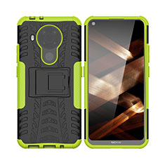 Silicone Matte Finish and Plastic Back Cover Case with Stand JX1 for Nokia 5.4 Green