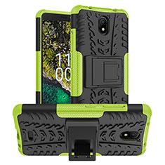 Silicone Matte Finish and Plastic Back Cover Case with Stand JX1 for Nokia C100 Green