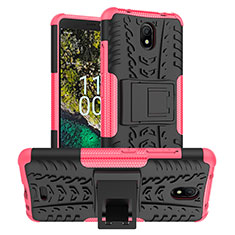 Silicone Matte Finish and Plastic Back Cover Case with Stand JX1 for Nokia C100 Hot Pink