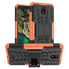 Silicone Matte Finish and Plastic Back Cover Case with Stand JX1 for Nokia C100 Orange