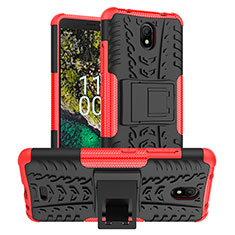 Silicone Matte Finish and Plastic Back Cover Case with Stand JX1 for Nokia C100 Red