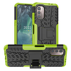 Silicone Matte Finish and Plastic Back Cover Case with Stand JX1 for Nokia G21 Green