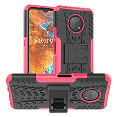Silicone Matte Finish and Plastic Back Cover Case with Stand JX1 for Nokia G300 5G Hot Pink