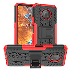 Silicone Matte Finish and Plastic Back Cover Case with Stand JX1 for Nokia G300 5G Red