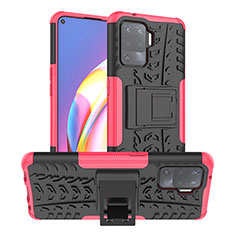 Silicone Matte Finish and Plastic Back Cover Case with Stand JX1 for Oppo A94 4G Hot Pink