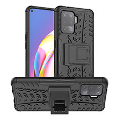 Silicone Matte Finish and Plastic Back Cover Case with Stand JX1 for Oppo Reno5 Lite Black