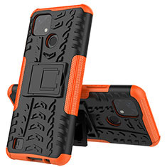 Silicone Matte Finish and Plastic Back Cover Case with Stand JX1 for Realme C21 Orange