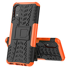 Silicone Matte Finish and Plastic Back Cover Case with Stand JX1 for Samsung Galaxy A03 Core Orange