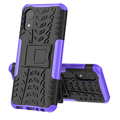 Silicone Matte Finish and Plastic Back Cover Case with Stand JX1 for Samsung Galaxy A03 Core Purple