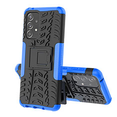 Silicone Matte Finish and Plastic Back Cover Case with Stand JX1 for Samsung Galaxy A33 5G Blue