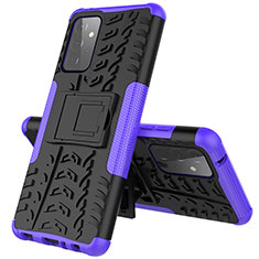 Silicone Matte Finish and Plastic Back Cover Case with Stand JX1 for Samsung Galaxy A72 5G Purple
