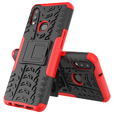 Silicone Matte Finish and Plastic Back Cover Case with Stand JX1 for Samsung Galaxy M01s Red