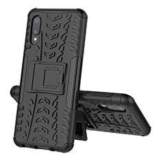 Silicone Matte Finish and Plastic Back Cover Case with Stand JX1 for Samsung Galaxy M02 Black
