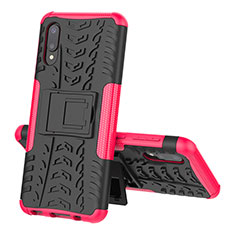 Silicone Matte Finish and Plastic Back Cover Case with Stand JX1 for Samsung Galaxy M02 Hot Pink