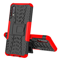 Silicone Matte Finish and Plastic Back Cover Case with Stand JX1 for Samsung Galaxy M02 Red