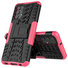 Silicone Matte Finish and Plastic Back Cover Case with Stand JX1 for Samsung Galaxy M32 5G Hot Pink