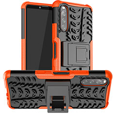 Silicone Matte Finish and Plastic Back Cover Case with Stand JX1 for Sony Xperia 10 III Orange