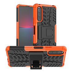 Silicone Matte Finish and Plastic Back Cover Case with Stand JX1 for Sony Xperia 10 IV Orange