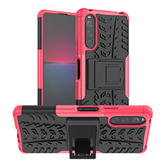 Silicone Matte Finish and Plastic Back Cover Case with Stand JX1 for Sony Xperia 10 V Hot Pink