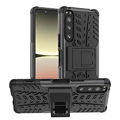 Silicone Matte Finish and Plastic Back Cover Case with Stand JX1 for Sony Xperia 5 IV Black
