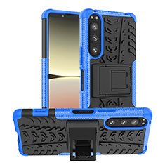 Silicone Matte Finish and Plastic Back Cover Case with Stand JX1 for Sony Xperia 5 IV Blue