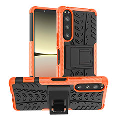 Silicone Matte Finish and Plastic Back Cover Case with Stand JX1 for Sony Xperia 5 IV Orange