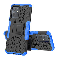 Silicone Matte Finish and Plastic Back Cover Case with Stand JX1 for Vivo iQOO Z6 5G Blue