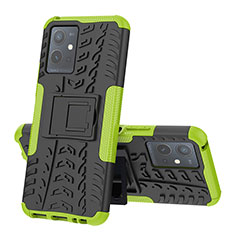 Silicone Matte Finish and Plastic Back Cover Case with Stand JX1 for Vivo iQOO Z6 5G Green