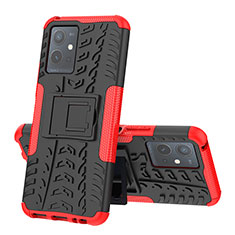 Silicone Matte Finish and Plastic Back Cover Case with Stand JX1 for Vivo T1 5G India Red