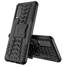 Silicone Matte Finish and Plastic Back Cover Case with Stand JX1 for Vivo Y20 Black