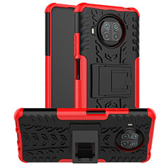 Silicone Matte Finish and Plastic Back Cover Case with Stand JX1 for Xiaomi Mi 10i 5G Red