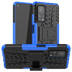 Silicone Matte Finish and Plastic Back Cover Case with Stand JX1 for Xiaomi Mi 10T 5G Blue