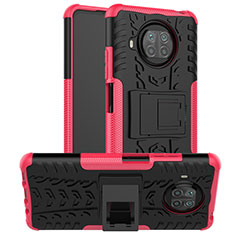 Silicone Matte Finish and Plastic Back Cover Case with Stand JX1 for Xiaomi Mi 10T Lite 5G Hot Pink