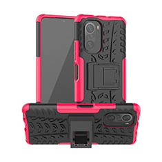 Silicone Matte Finish and Plastic Back Cover Case with Stand JX1 for Xiaomi Mi 11X Pro 5G Hot Pink