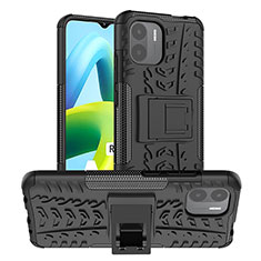 Silicone Matte Finish and Plastic Back Cover Case with Stand JX1 for Xiaomi Poco C51 Black
