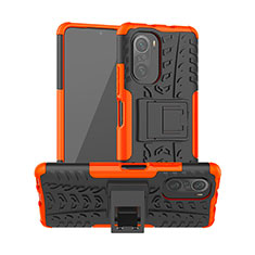Silicone Matte Finish and Plastic Back Cover Case with Stand JX1 for Xiaomi Poco F3 5G Orange