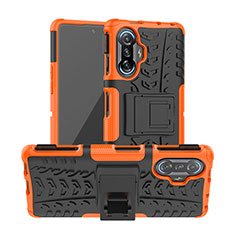 Silicone Matte Finish and Plastic Back Cover Case with Stand JX1 for Xiaomi Poco F3 GT 5G Orange