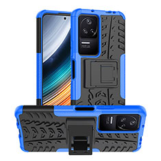 Silicone Matte Finish and Plastic Back Cover Case with Stand JX1 for Xiaomi Poco F4 5G Blue