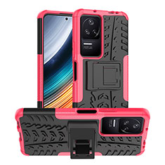 Silicone Matte Finish and Plastic Back Cover Case with Stand JX1 for Xiaomi Poco F4 5G Hot Pink