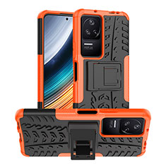 Silicone Matte Finish and Plastic Back Cover Case with Stand JX1 for Xiaomi Poco F4 5G Orange