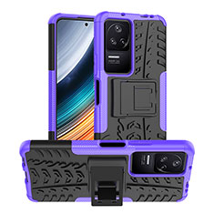 Silicone Matte Finish and Plastic Back Cover Case with Stand JX1 for Xiaomi Poco F4 5G Purple