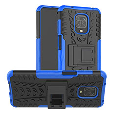 Silicone Matte Finish and Plastic Back Cover Case with Stand JX1 for Xiaomi Poco M2 Pro Blue